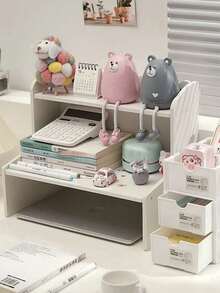 1 Peça Prateleira Dupla de Mesa Suporte de Exibição Multifuncional, Rack de Armazenamento de Cosméticos, Escritório, Dormitório, Caixa de Armazenamento de Papelaria Multifuncional, Cômoda, Adequado para Armazenamento de Quarto e Banheiro, Estilo Feminino, Branco Leitoso. Dia de Natal