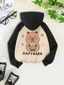 This Black And Color Block Sweatshirt Is Designed For Children, Featuring Animal Graphic Prints. The Stylish Appearance Highlights The Charm Of The Prints. Suitable For Casual, Sports, School Activities, Travel, And Outdoor Occasions. - Black - View 2