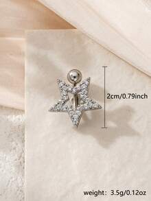 1 chiếc nhẫn rốn đính đá Cubic Zirconia hình ngôi sao thanh lịch, dành cho phụ nữ hàng ngày, tiệc tùng, trang sức cơ thể - Bạc - Xem 5