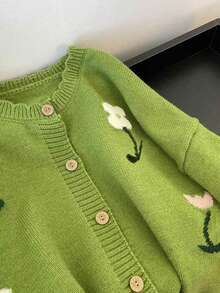 女士针织开衫，优雅花卉刺绣，日常穿着，秋冬