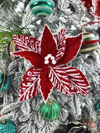 1PC/2PCS/4PCS Christmas Flower Head Velvet Plastic Flower Bouquet Silk Fake Flower Arrangement Winter Indoor And Outdoor Home Porches Christmas Holiday Decoration Home Decor Christmas Decorations Room Decor