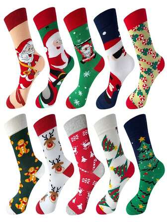 1 Pair New Christmas Socks: Snowman, Santa Claus, Elk Cartoon, Men's And Women's Full Socks, European And American Christmas Socks