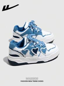 1 Pair WARRIOR Women's Thick Sole Lace-Up Soft Bottom Casual Shoes, Low-Top Outdoor Flat Shoes, Round Toe Low Heel Non-Slip Solid Color Elegant Soft Bottom Hiking Shoes, Suitable For Students, Graduation Photos, Flat Shoes, Low-Top Leather Sports Skateboard Shoes