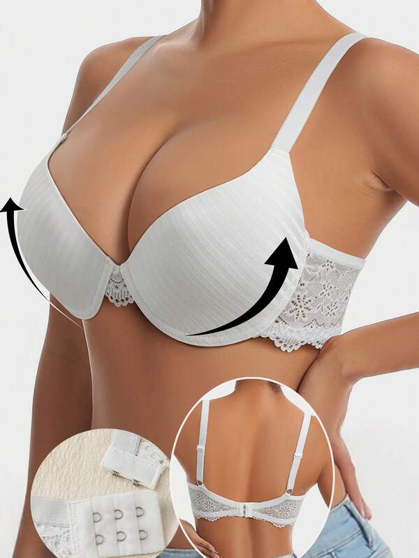 Sutiã push-up sexy feminino, renda, cor sólida, sutiã com aro, top curto, bralette, sutiã franzido, lingerie sem costas, roupa íntima feminina