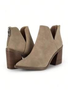 Womens Pointed Toe Ankle Boots Sock Booties Faux Suede Kitten Heel Stiletto Winter Shoes - Màu Khaki - Xem 2