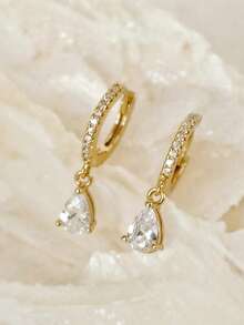 1 Đôi bông tai hình giọt nước đính đá Cubic Zirconia, thời trang dành cho tuổi teen, phù hợp cho các bạn nữ đeo hàng ngày, có thể dùng làm quà tặng hoặc trang trí. - Vàng - Xem 2