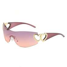 1 Pcs/Set Y2K Cutout Frameless Heart-Shaped Sunglasses, Multiple Colors Available Perfect For Daily Dates, Commuting, Street Style Outfits, Or As A Gift. Includes A Glasses Case. - 紫腳紫粉片 - 查看 1