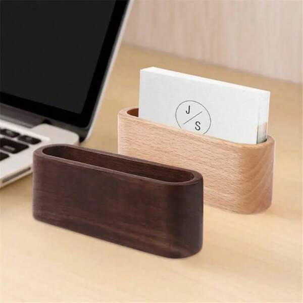 Wooden Business Card Holder, Pen Holder, Card Display Stand, Office Supplies Organizer Box - Ideal For Professionals, Receptionists, Exhibitions, Workplaces. Fashionable Design, High Capacity Storage, Great For Desk Organization, Wedding Table Decor, Holiday Gifts, Desktop Accessories.