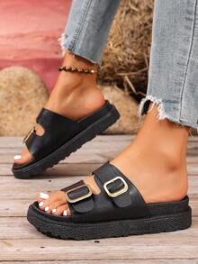 New Plus Size Women's Platform Wedge Sandals, Fashionable Versatile Minimalist Design, Soft & Comfortable, Ankle Strap Closed Toe