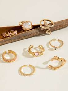 10 Pcs/Set Punk Rings Set For Women Vintage Geometric Rings Set Fashion Personality Jewelry Gifts Match With Daily Outfits, Party Accessories - Gold - View 2