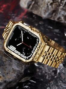 1件中性不鏽鋼金色錶帶，相容 46mm 49mm 40mm 44mm 45mm 41mm 42mm 38mm，替換腕帶，相容 Series 11 10 9 8 7 SE 6 5 4 3 2 1 Ultra 3/2/1 - 金色 - 查看 4