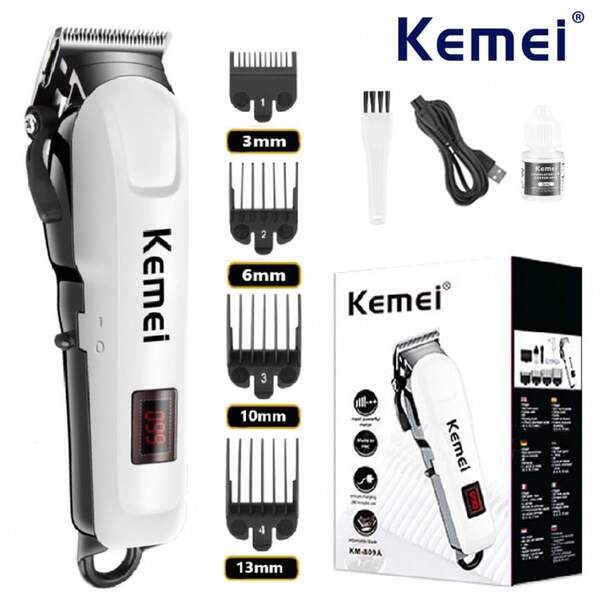 Kemei Cortadora de pelo KM-809A para hombres, cortadora de pelo/barba eléctrica inalámbrica recargable profesional para hombres, kit de corte de cabello por sí mismo, recortadora de barba ajustable con pantalla LCD, herramientas de máquina de cortar el cabello, afeitadora eléctrica para barba, regalo para hombres