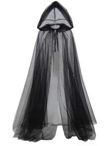 1 件狂欢节万圣节连帽斗篷死亡女巫网长斗篷舞会派对礼服 - 黑色 - 查看 2