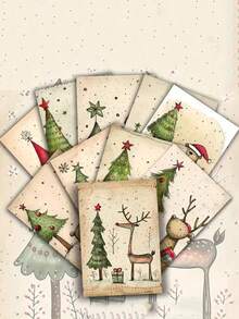 20 Stücke Vintage Weihnachten süße Tier Weihnachtsbaum Postkarten - 4*6 Zoll Vintage Junk Journal Papier Klassische Pin-Up Mädchen Einsätze - Sammlerstück dekorative Postkarten - geeignet für Scrapbooking und Basteln