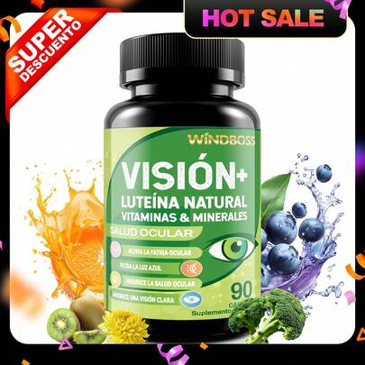  Windboss Suplemento con luteína, zeaxantina y vitaminas esenciales - Ideal como apoyo diario si trabajas frente a pantallas - 90 cápsulas