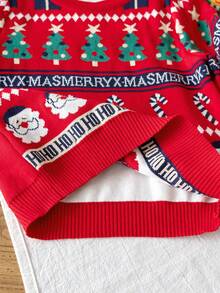 Kids' Cute Santa Claus & Christmas Tree Pattern Long Sleeve Sweater, Christmas Gift, Crew Neck Pullover Suitable For Christmas Party, Daily Wear, Spring, Autumn, Winter - Red - View 6