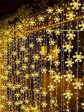 1pc Christmas LED Romantic Snowflake Curtain Fairy String Light, Suitable For Weddings, Parties, And Home Decoration - Indoor Use, Suitable For Christmas Tree Decoration, Christmas Scenes, Lanes, Corridors, Decks, Fences, Sidewalks, Steps, Christmas Party Decoration, Halloween Party Atmosphere Decoration, Home Decoration, Party Decoration, Halloween Garden Decoration, Can Be Used As Fairy Gifts