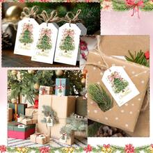 50 件圣诞纸质礼品标签圣诞小标签圣诞纸质悬挂标签贴纸带黄麻绳适用于季节活动 - 彩色 - 查看 6