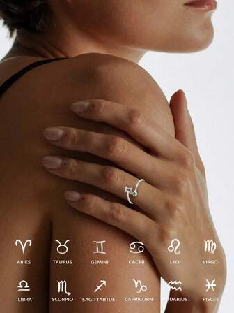 1 Anello in argento sterling 925 con 12 costellazioni, anello regolabile placcato in platino 14K, anello singolo adatto per donne e ragazze come regalo