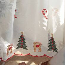 Cortinas transparentes com padrão bordado de Natal, 2 peças - Decoração sazonal de feriados e inverno para sala de estar, quarto, escritório - Design de cortina tudo-em-um - Fácil de cuidar, bolso para haste