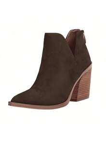 Womens Pointed Toe Ankle Boots Sock Booties Faux Suede Kitten Heel Stiletto Winter Shoes - 咖啡棕 - 查看 1