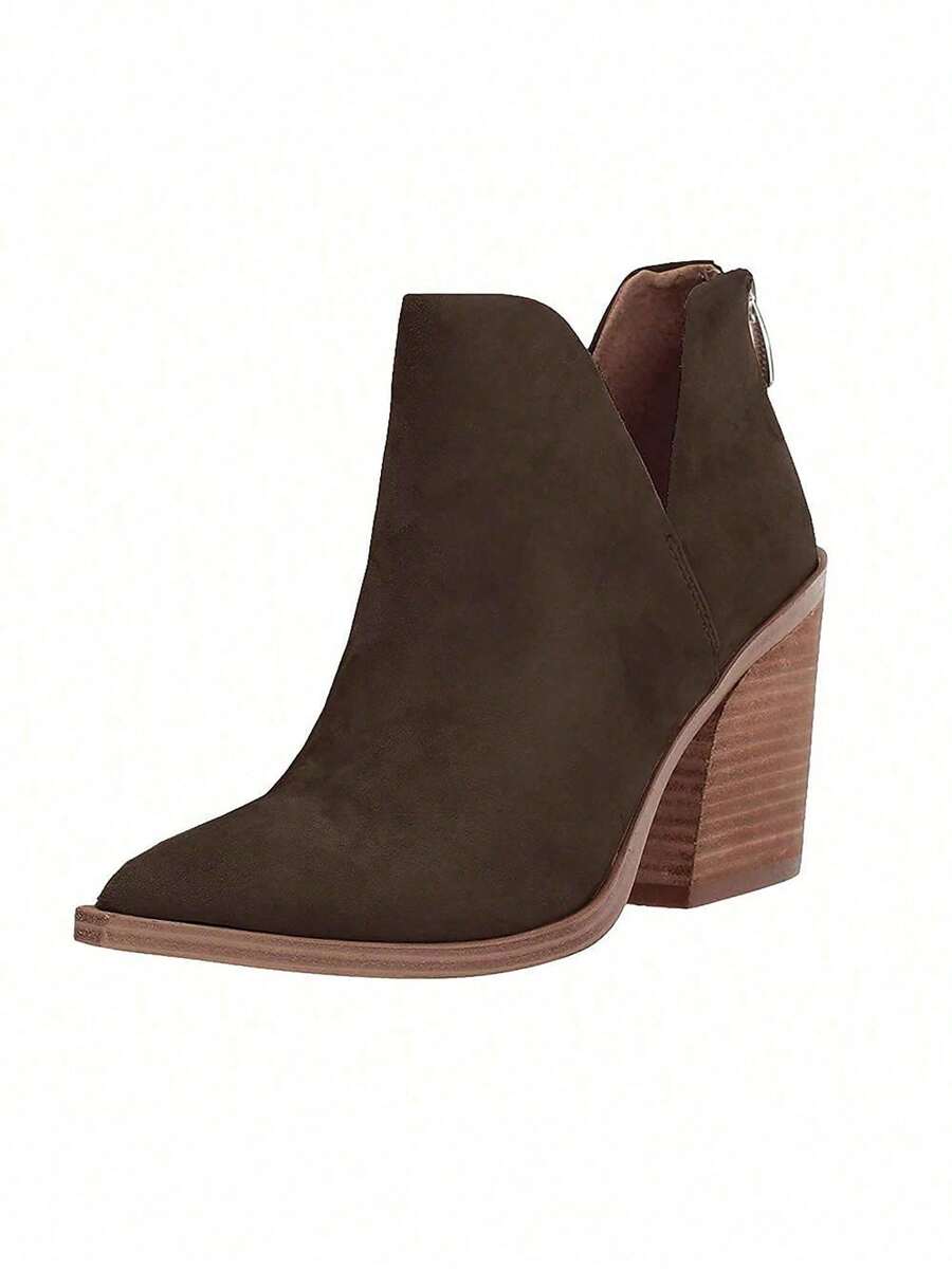 Womens Pointed Toe Ankle Boots Sock Booties Faux Suede Kitten Heel Stiletto Winter Shoes - 咖啡棕 - 查看 1