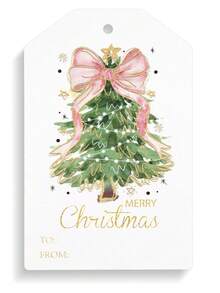 50 件圣诞纸质礼品标签圣诞小标签圣诞纸质悬挂标签贴纸带黄麻绳适用于季节活动 - 彩色 - 查看 8