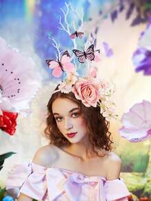 1件万圣节玫瑰蝴蝶头饰发箍帝王蝶头箍皇冠茶会服装头饰 - 多色 - 查看 4