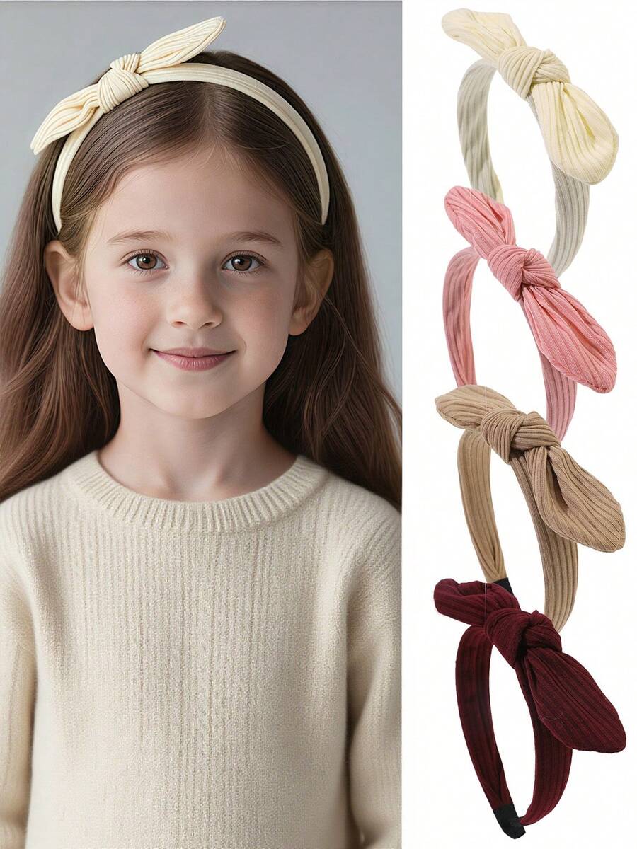 4pcs/Set Girls Corduroy Rabbit Ear Bow Headband Set - Multicolor - View 1