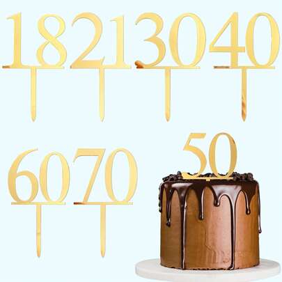 1pc/3pcs/6pcs Gold/Rose Gold Minimalist Acrylic Number 18/21/30/40/50/60/70 Cake Topper, Suitable For Wedding Anniversary, Birthday Party Cake Decoration