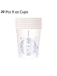 Pink Silver Disco Ball Disposable Tableware Set - 10/20Pcs Plates, 9oz Cups & Napkins For Birthday, Wedding & Dance Party Decor