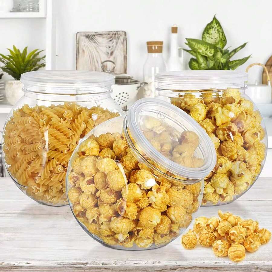 10 pièces Bocaux à biscuits en plastique transparent de 350 ml avec couvercles, boîtes de rangement pour bonbons à large ouverture, convient pour le comptoir de cuisine pour ranger les bonbons, les jelly beans, les biscuits et les collations - transparent - Voir 1