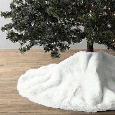 1pc White Faux Fur Christmas Tree Skirt, Soft & Comfortable, Easy To Install, White Tree Skirt For Christmas Tree Decor, Scene Decor, Room Decor, Bedroom Decor, Home Decor, Holiday Party Decor, Christmas Decor, Autumn Decor