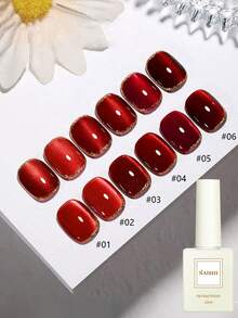 NAI SHI Nail Polish 12ML Capacity, 2025 Autumn And Winter Season, New Year New Style, Women's Gift With Dazzling Glass Beads, Titanium Gold Red Mirror, Wine Red Ruby Crystal Cat Eye Gel Nail Polish. Suitable For All Seasons, Wine Red Translucent Cat Eye Magnetic Nail Beauty. Use With Base Coat And Top Coat, Requires UV Lamp. - Multicolor - View 14