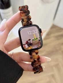 1条复古树脂琥珀色兼容表带，适用于40mm、49mm、44mm、46mm、45mm、41mm、42mm、38mm系列Ultra、SE、10、9、8、7、6、5、4、3、2、1，男女通用窄款表带 - 豹紋 - 查看 6