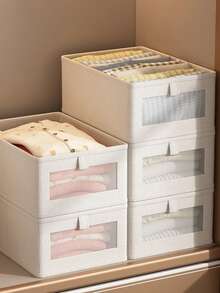 1 Large-Capacity Window Storage Box, Foldable Storage Box, Large-Capacity Storage Box, Fabric Storage Box, Clothing Storage And Sorting, Clothing Storage Separately, Clothing Cabinet Storage, Home Storage, Can Be Stacked, Saving Space, Thickening Materials, Not Easy To Deform, Stain-Resistant And Easy To Clean. - Grey - View 3