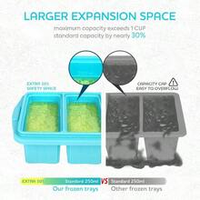 Silicone Freezer Tray With Lid - Soup Freezer Container Molds - Large Cube Tray - Makes 8 1 Cup Portions Cubes, 2 - Pack Freezer Storage Food Soups Meal Prep - Oven Dishwasher -