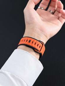 1pc Compatible With Apple Watch Bands, Outdoor Sports Fitness Yoga Waterproof Sweatproof Ultra-Thin Soft 3D Embossed Texture Dual-Color Silicone Strap, Suitable For Apple Watch Ultra/Series 3/2/1/SE/S9/8/7/6/5/4/3/2/1, 38/40/41mm, 42/44/45/46/49mm, Unisex Smartwatch Replacement Accessory - Black Orange - View 12