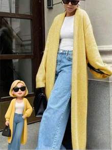 Women's Autumn And Winter Casual Versatile Solid Color Long Cardigan And Woolen Long Jacket, Comfortable And Suitable For Leisure, Daily Life, Dating, Home, Office, Party Gatherings, Festivals, Shopping, Halloween, Christmas, Thanksgiving, Holidays/Fall Women Clothes/Y2k Tops Y2k/Streetwear/Punk