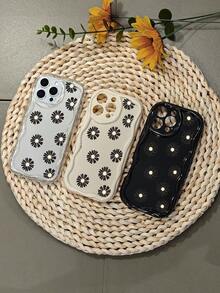 Edgy Black Daisy Handyhülle, minimalistisches Blumendesign,  leuchtende Blumen, Modeaccessoire, kompatibel mit iPhone 16promax/16pro/16plus/16/15promax/15pro/15plus/15/14promax/14pro/14plus/14/13promax/13pro/13/12promax/12pro/12/11promax/11pro/11/X/XSmax