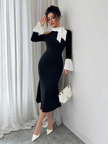 Women's Off-Shoulder Tie-Up Long Sleeve Slim Elegant Dress