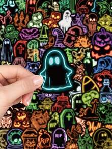 50/100 Stücke Neon Halloween Aufkleber, lustige, erschreckende Aufkleber für Laptop, Gepäck, Skateboard, Motorrad, Tagebuch, Handyderakotion, Halloween Party Spielzeug Geschenke