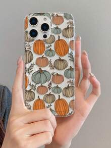 1 pieza Funda de teléfono transparente con acolchado e impresión de calabaza, material de TPU, adecuada como regalo festivo compatible con iPhone XS/XS Max/XR/11 12 13 14 15 16 Pro/Pro Max/14 15 16 Plus, unisex, también compatible con teléfonos