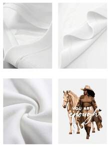Camiseta negra para mujer Tops casuales de mujer estampado texto motivacional caballo 220 g de algodón puro grueso y cómodo - Blanco - Ver 4