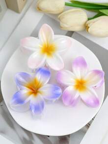 1PS/3PS/18 芙蓉花/夏威夷花休闲ABS塑料（ABS树脂）2025新款蛋花沙滩、旅行、派对、度假、返校季甜美后脑勺卷发夹清新简约发饰，适合装扮配饰 - 彩色 - 查看 19