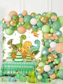 88pcs,Dinosaur Theme Party Decorations - Sage Green Brown Nude Cream Gold Latex Balloon Arch Kit With Banner Backdrop - For 1st Birthday Party Babe Shower Gender Reveal Party Decorations