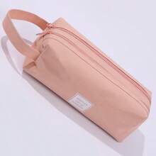 1 Pieza Bolsa de lápices con cremallera doble de tela Oxford simple, estuche de lápices grande, bolsa de cosméticos de papelería de oficina, bolsa pequeña, portaplumas, útiles escolares portátiles, adecuado para estudiantes de escuela, oficina, universidad, niños, niñas, adultos, adolescentes, bolsa de papelería portátil de gran capacidad con doble capa - Multicolor - Ver 12