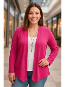 Women's Plus Size Retro Lightweight Cardigan G1 G2 G3 Long Sleeve Kimono Cardigan - 玫紅色 - 查看 2