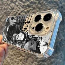 Phone Case Featuring A Black And White Graffiti Anime Character Of Geto Suguru, For IPhone Models 16, 16E, 15, 14, 13, 12 Mini, 11 Pro Max, X, XR, XS Max, 8, 7, And E Plus - A Transparent, Ultra-Thin Back Cover With A Creative Minimalist Design That Offers Four-Corner Shockproof Protection.