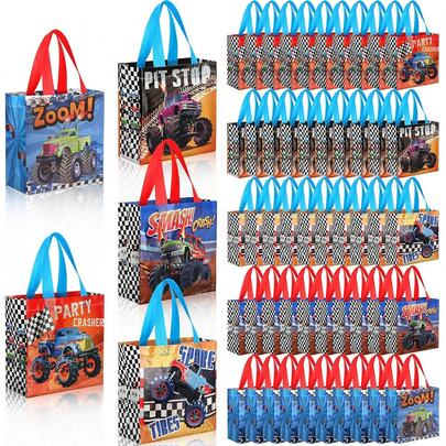 20pcs Monster Truck Bag Non Woven Gift Hand Racing Mountain Climbing Off-Road Truck Theme Bag With Handle Birthday Party Gift Storage Decoration Supplies